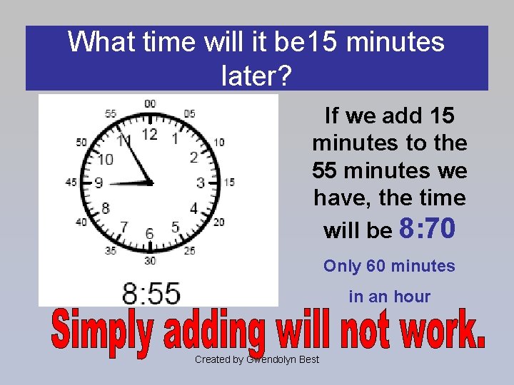 What time will it be 15 minutes later? If we add 15 minutes to