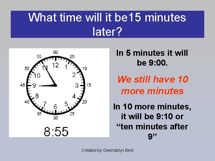 What time will it be 15 minutes later? In 5 minutes it will be