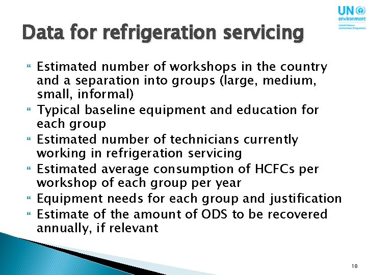 Data for refrigeration servicing Estimated number of workshops in the country and a separation