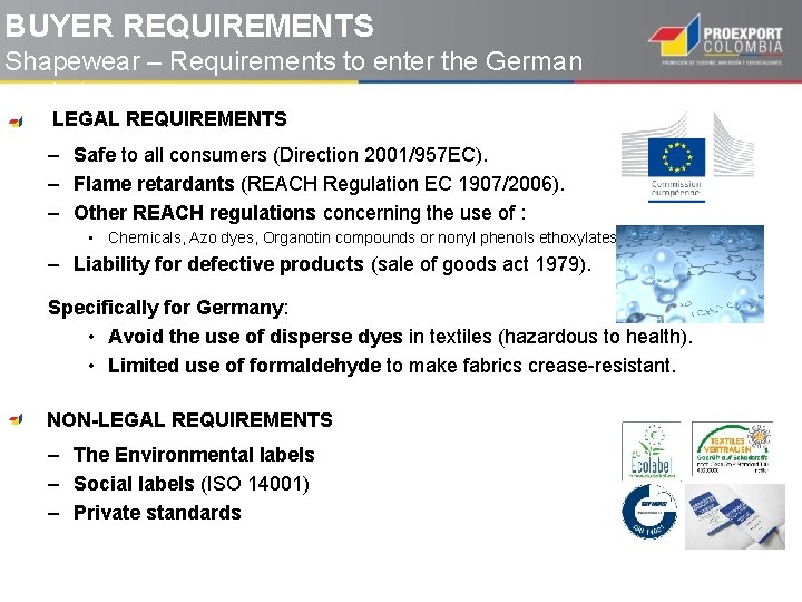 BUYER REQUIREMENTS Shapewear – Requirements to enter the German market LEGAL REQUIREMENTS – Safe