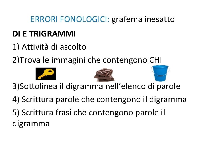 ERRORI FONOLOGICI: grafema inesatto DI E TRIGRAMMI 1) Attività di ascolto 2)Trova le immagini