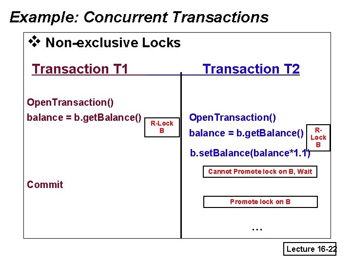 Example: Concurrent Transactions v Non-exclusive Locks Transaction T 1 Transaction T 2 Open. Transaction()