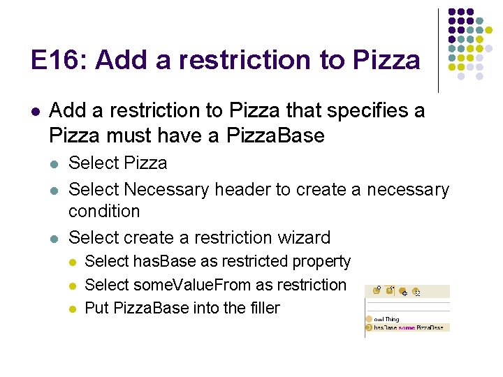 E 16: Add a restriction to Pizza l Add a restriction to Pizza that
