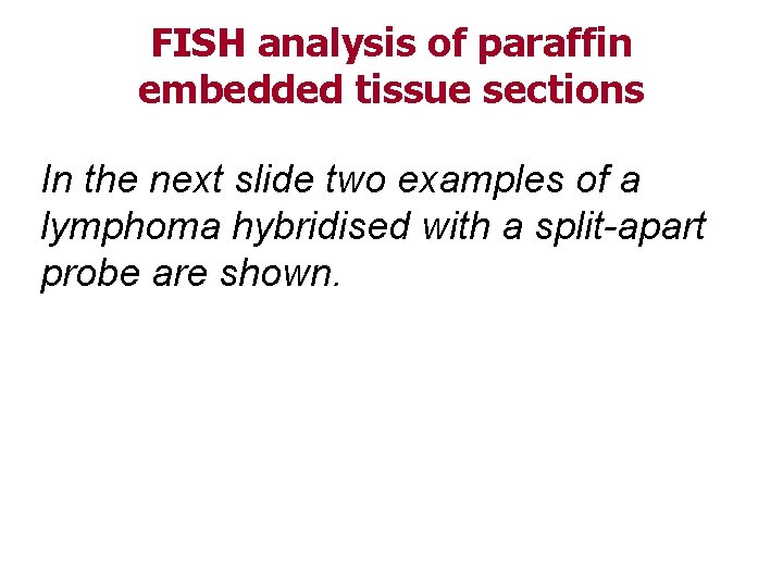 FISH analysis of paraffin embedded tissue sections In the next slide two examples of