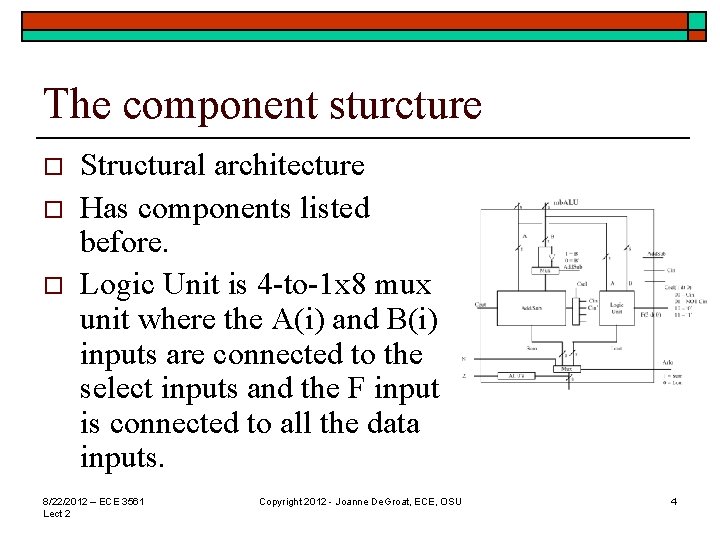 The component sturcture o o o Structural architecture Has components listed before. Logic Unit