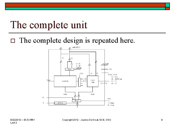 The complete unit o The complete design is repeated here. 8/22/2012 – ECE 3561