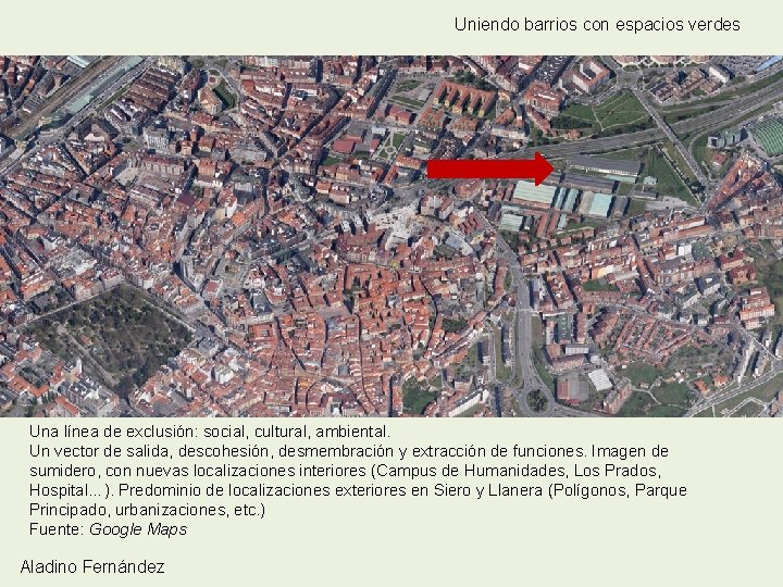 Uniendo barrios con espacios verdes Una línea de exclusión: social, cultural, ambiental. Un vector