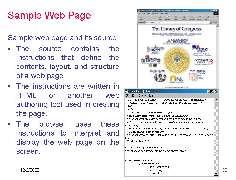 Sample Web Page Sample web page and its source. • The source contains the Sample Web Page Sample web page and its source. • The source contains the
