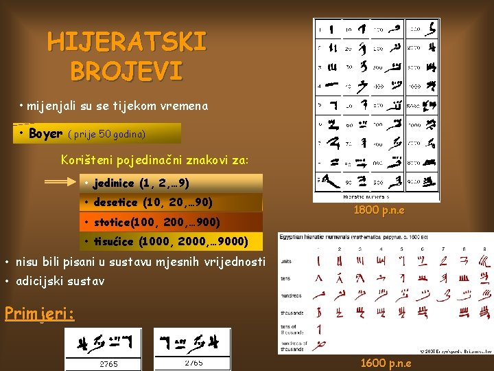 HIJERATSKI BROJEVI • mijenjali su se tijekom vremena • Boyer ( prije 50 godina)