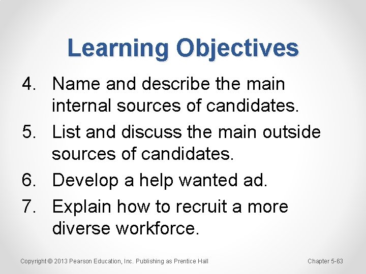 Learning Objectives 4. Name and describe the main internal sources of candidates. 5. List