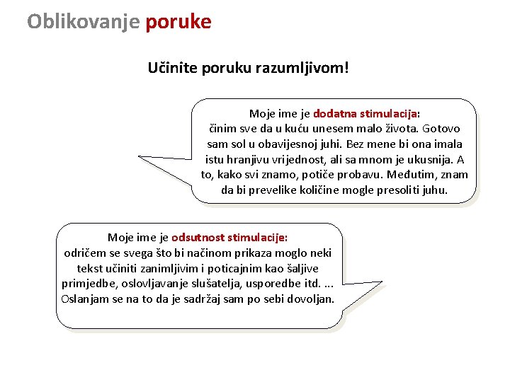 Oblikovanje poruke Učinite poruku razumljivom! Moje ime je dodatna stimulacija: činim sve da u