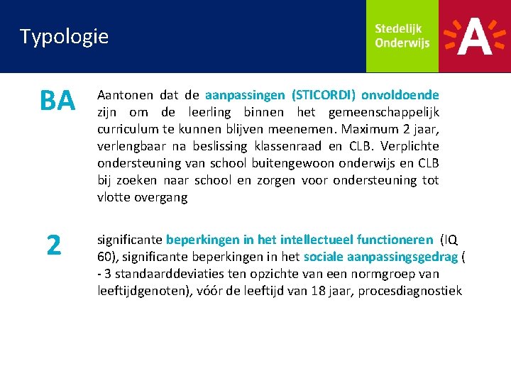 Typologie BA 2 Aantonen dat de aanpassingen (STICORDI) onvoldoende zijn om de leerling binnen