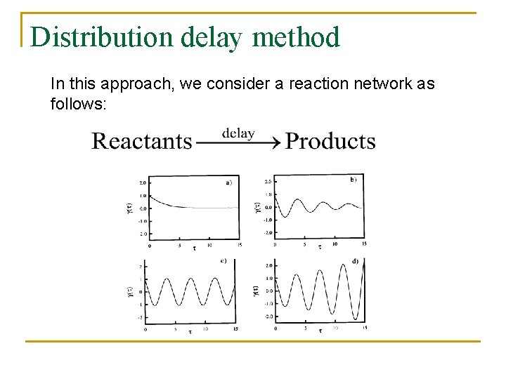 Distribution delay method In this approach, we consider a reaction network as follows: 