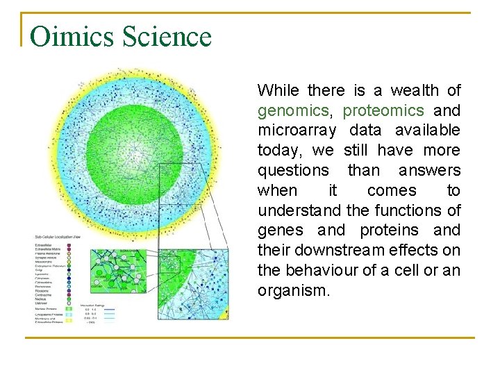 Oimics Science While there is a wealth of genomics, proteomics and microarray data available