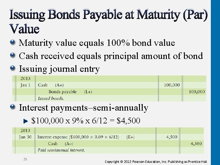 Issuing Bonds Payable at Maturity (Par) Value Maturity value equals 100% bond value Cash