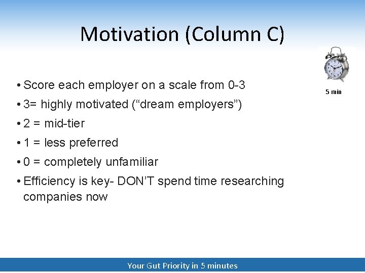 Motivation (Column C) • Score each employer on a scale from 0 -3 5