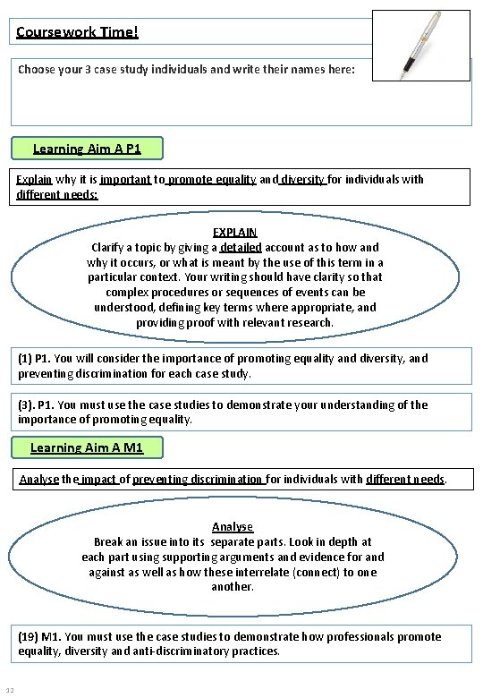 Coursework Time! Choose your 3 case study individuals and write their names here: Learning