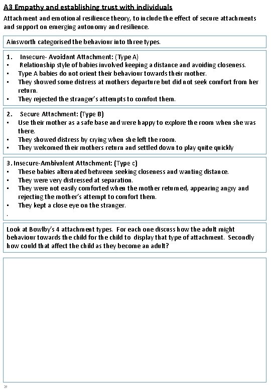 A 3 Empathy and establishing trust with individuals Attachment and emotional resilience theory, to