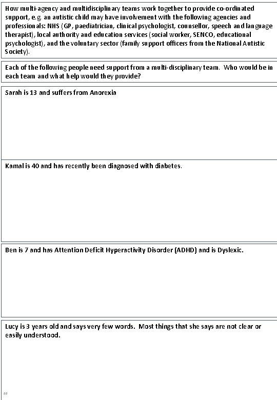How multi-agency and multidisciplinary teams work together to provide co-ordinated support, e. g. an