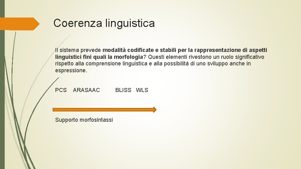 Coerenza linguistica Il sistema prevede modalità codificate e stabili per la rappresentazione di aspetti