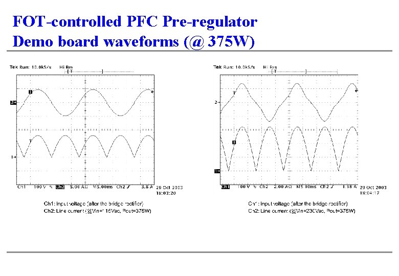 FOT-controlled PFC Pre-regulator Demo board waveforms (@ 375 W) 