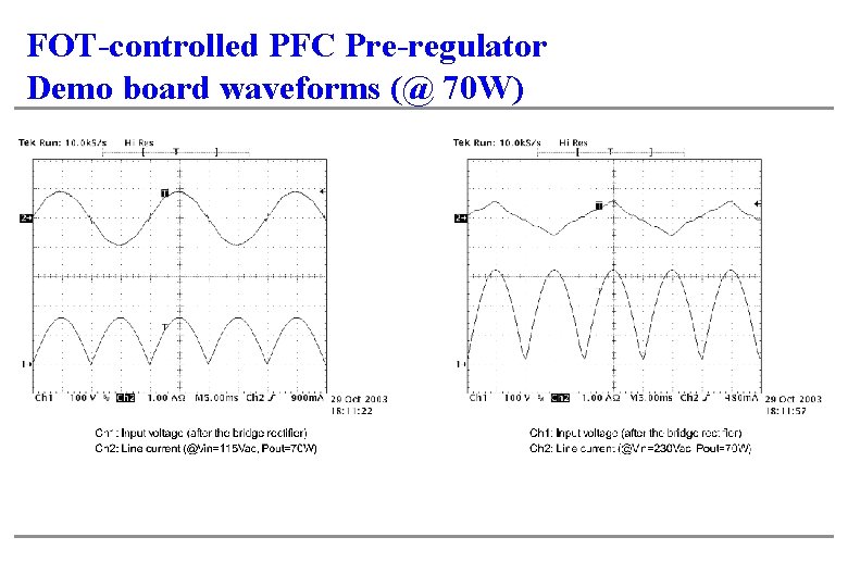 FOT-controlled PFC Pre-regulator Demo board waveforms (@ 70 W) 