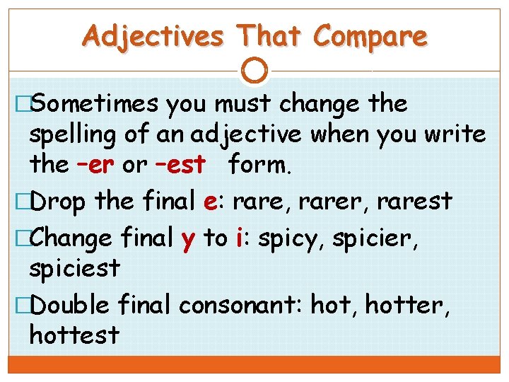 Adjectives That Compare �Sometimes you must change the spelling of an adjective when you