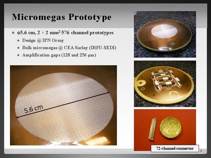 Micromegas Prototype l ϕ 5. 6 cm, 2 × 2 mm 2 576 channel