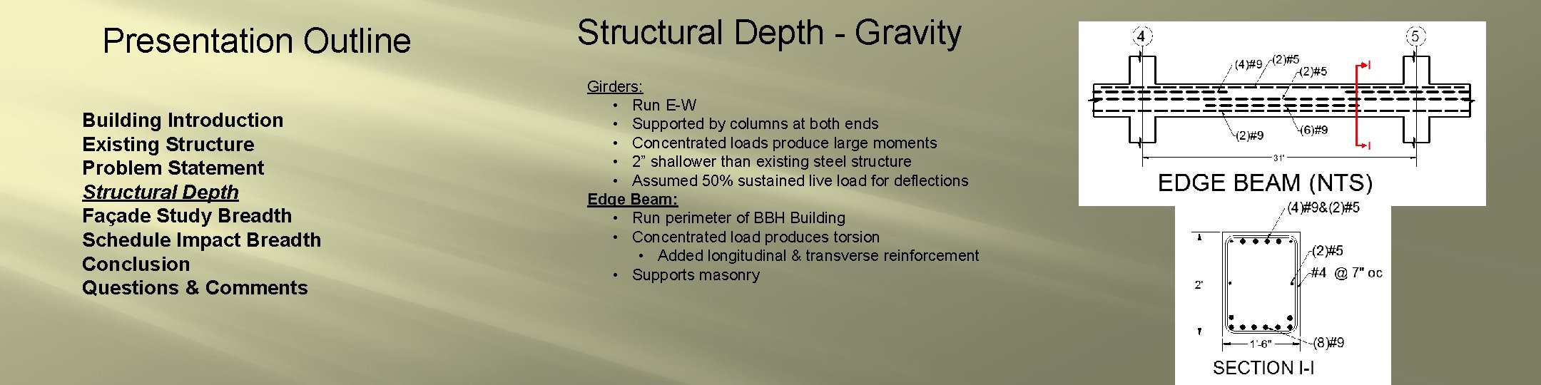 Presentation Outline Building Introduction Existing Structure Problem Statement Structural Depth Façade Study Breadth Schedule