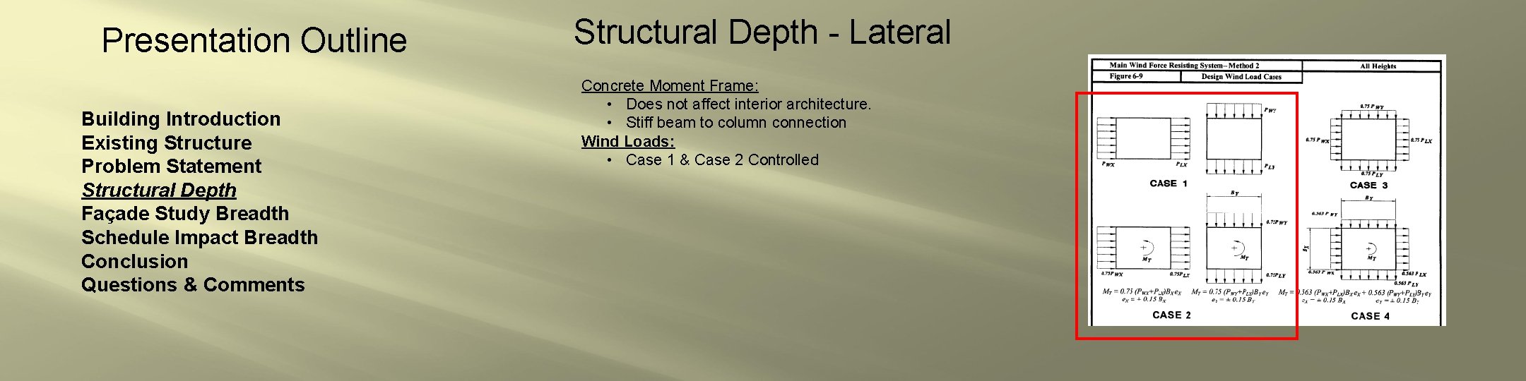 Presentation Outline Building Introduction Existing Structure Problem Statement Structural Depth Façade Study Breadth Schedule