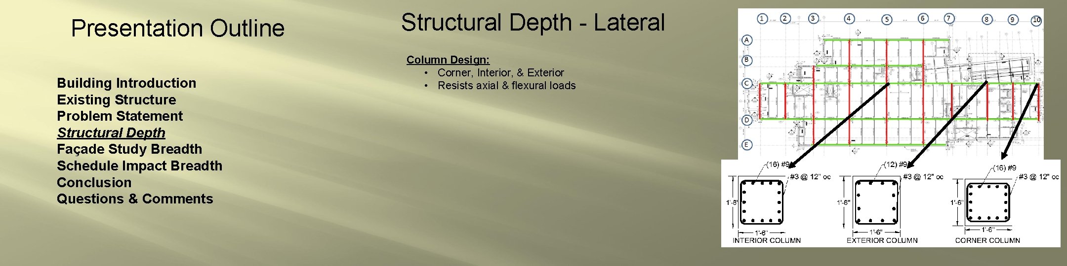 Presentation Outline Building Introduction Existing Structure Problem Statement Structural Depth Façade Study Breadth Schedule