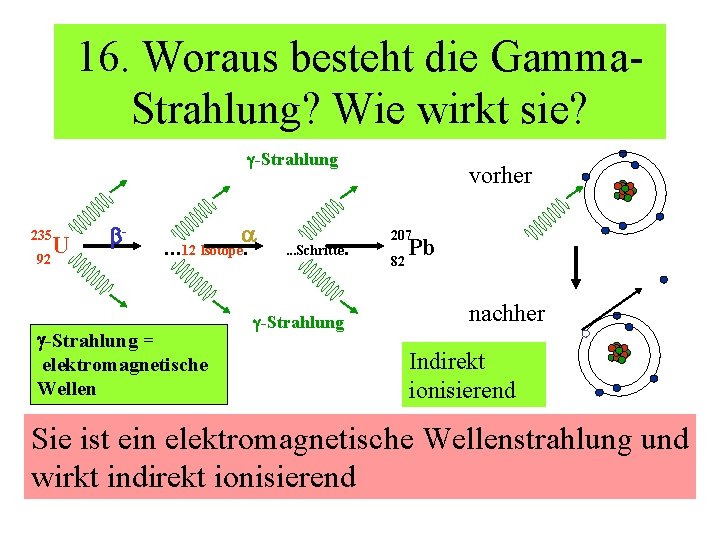 16. Woraus besteht die Gamma. Strahlung? Wie wirkt sie? -Strahlung 235 92 U -