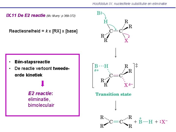 Hoofdstuk IX: nucleofiele substitutie en eliminatie IX. 11 De E 2 reactie (Mc Murry: