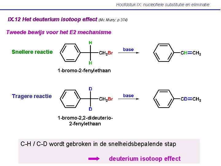 Hoofdstuk IX: nucleofiele substitutie en eliminatie IX. 12 Het deuterium isotoop effect (Mc Murry: