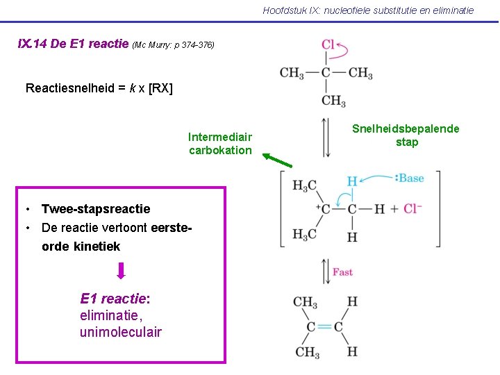 Hoofdstuk IX: nucleofiele substitutie en eliminatie IX. 14 De E 1 reactie (Mc Murry: