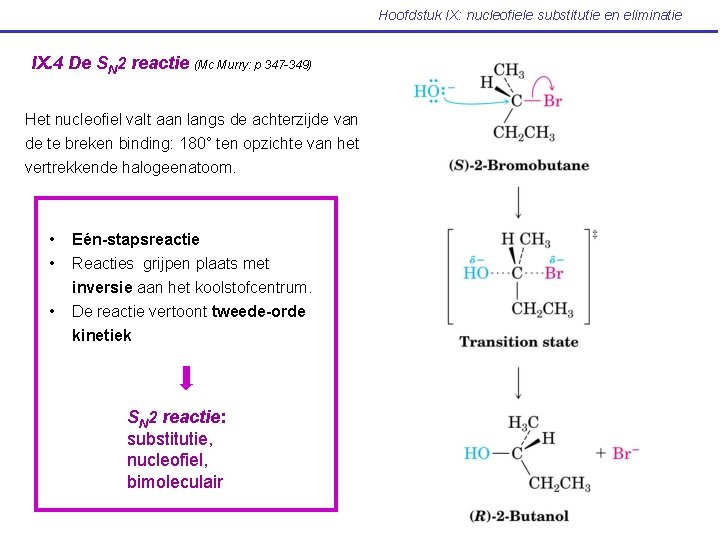 Hoofdstuk IX: nucleofiele substitutie en eliminatie IX. 4 De SN 2 reactie (Mc Murry: