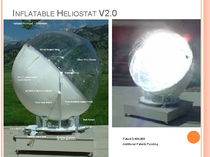 INFLATABLE HELIOSTAT V 2. 0 Patent 5, 404, 868 Additional Patents Pending 