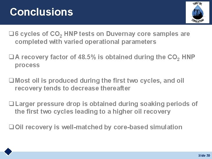Conclusions q 6 cycles of CO 2 HNP tests on Duvernay core samples are