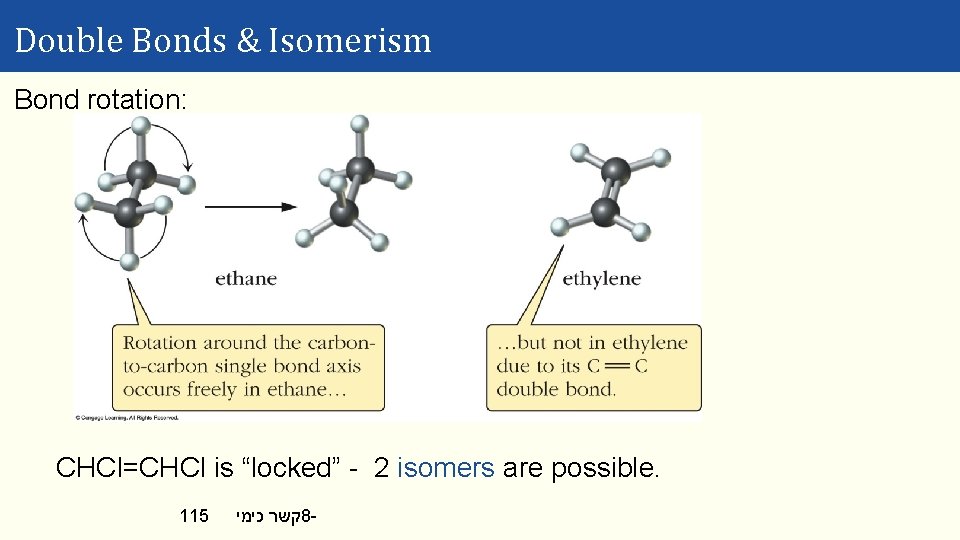 Double Bonds & Isomerism Bond rotation: CHCl=CHCl is “locked” - 2 isomers are possible.