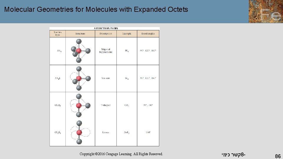 Molecular Geometries for Molecules with Expanded Octets Copyright © 2016 Cengage Learning. All Rights Molecular Geometries for Molecules with Expanded Octets Copyright © 2016 Cengage Learning. All Rights