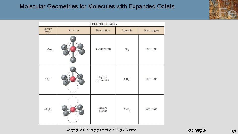 Molecular Geometries for Molecules with Expanded Octets Copyright © 2016 Cengage Learning. All Rights