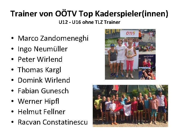 Trainer von OÖTV Top Kaderspieler(innen) U 12 - U 16 ohne TLZ Trainer •