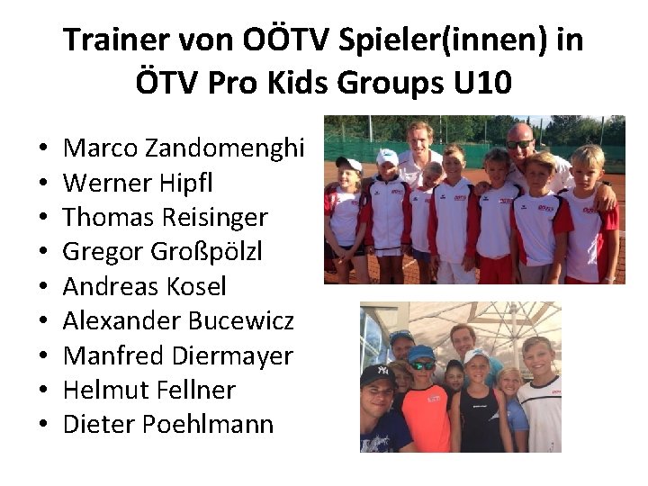 Trainer von OÖTV Spieler(innen) in ÖTV Pro Kids Groups U 10 • • •