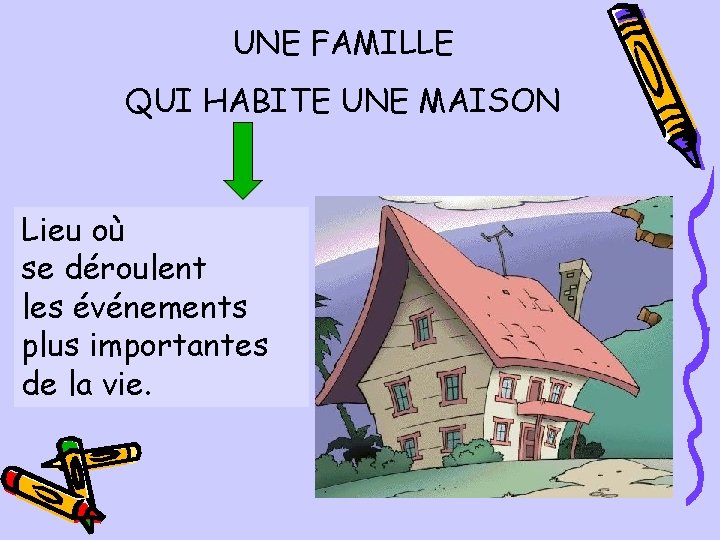 UNE FAMILLE QUI HABITE UNE MAISON Lieu où se déroulent les événements plus importantes