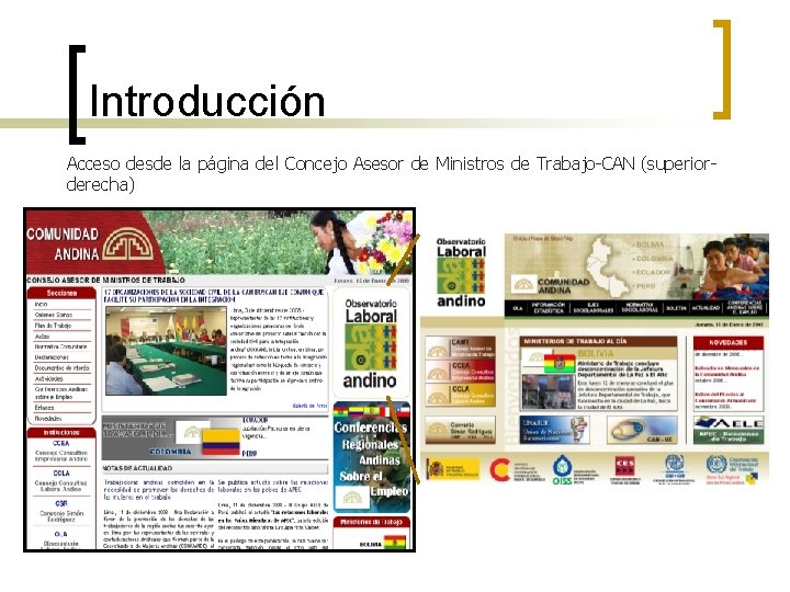 Introducción Acceso desde la página del Concejo Asesor de Ministros de Trabajo-CAN (superiorderecha) 