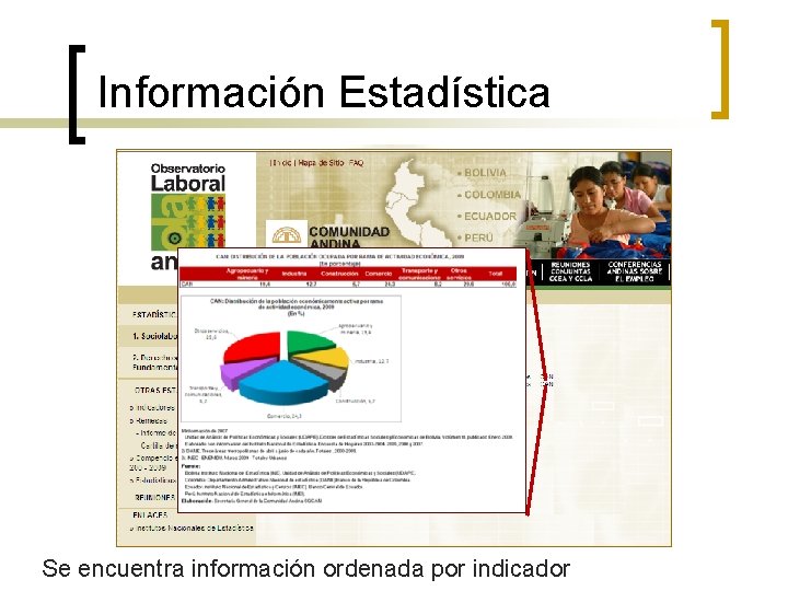 Información Estadística Se encuentra información ordenada por indicador 