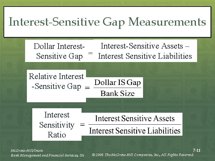 Interest-Sensitive Gap Measurements Interest-Sensitive Assets – Dollar Interest. Sensitive Gap = Interest Sensitive Liabilities