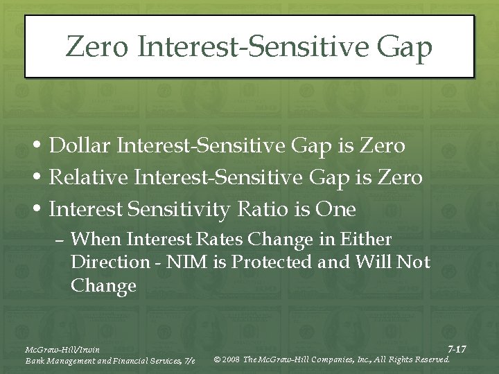 Zero Interest-Sensitive Gap • Dollar Interest-Sensitive Gap is Zero • Relative Interest-Sensitive Gap is