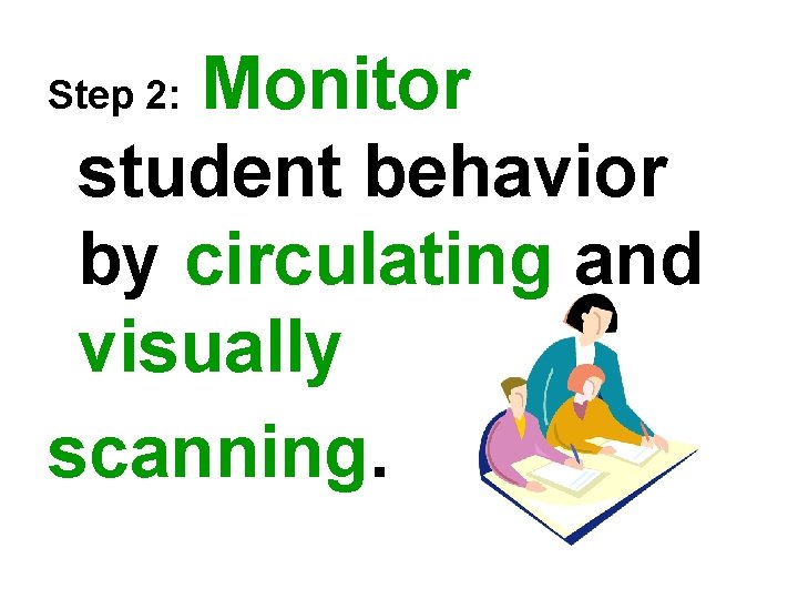 Monitor student behavior by circulating and visually scanning. Step 2: 