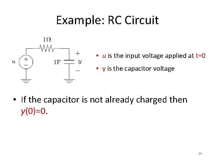 Example: RC Circuit • u is the input voltage applied at t=0 • y